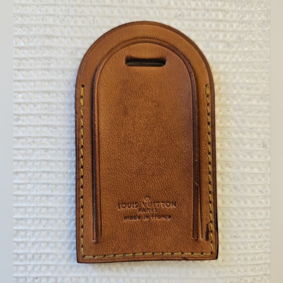 Louis Vuitton Brown Leather Luggage Tag w/ Broken Strap - Picture 1 of 7